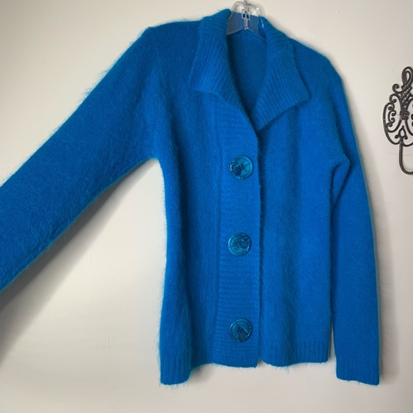 Angora Wool Big Button Short Cardigan Sz M - Picture 3 of 6